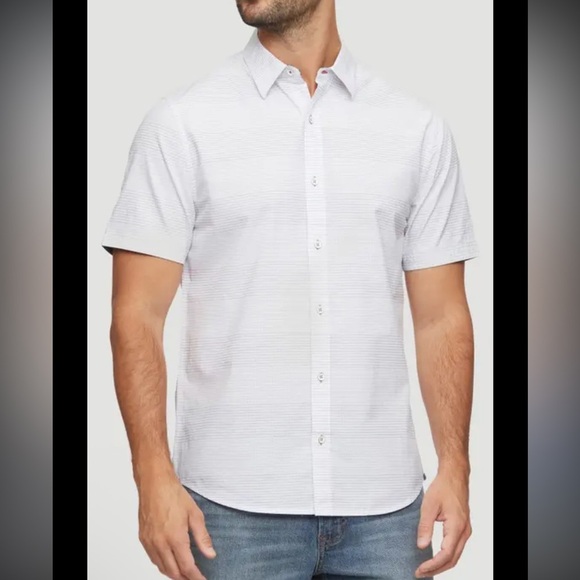 Calvin Klein White Short Sleeve Button-Down Shirt Men’s Large - Picture 1 of 4